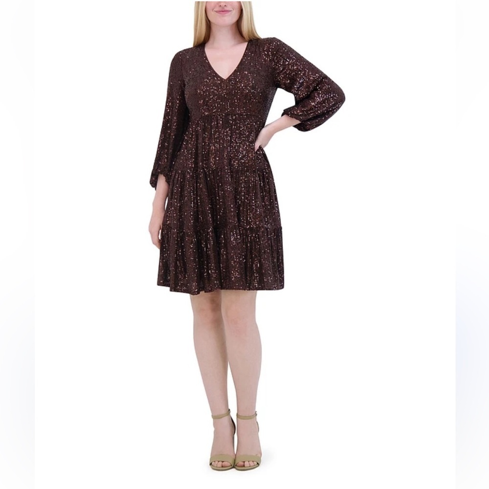 Eliza J Sequinned Tiered Fit & Flare Dress